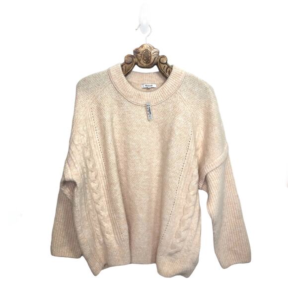 Madewell Sweater Cable Pullover Crew Neck Heather Cream Alpaca Wool Blend 2X New - Picture 1 of 9